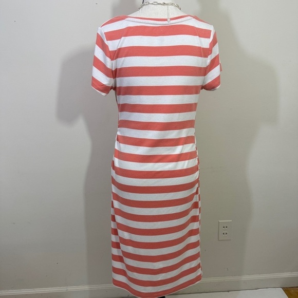 Striped Coral and White maternity V-Neck Dress - Picture 4 of 8